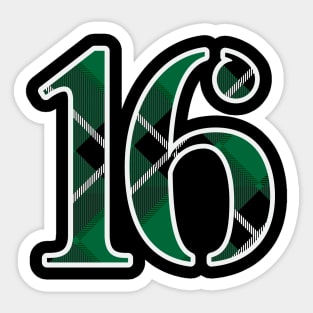 16 Sports Jersey Number Green Black Flannel Sticker